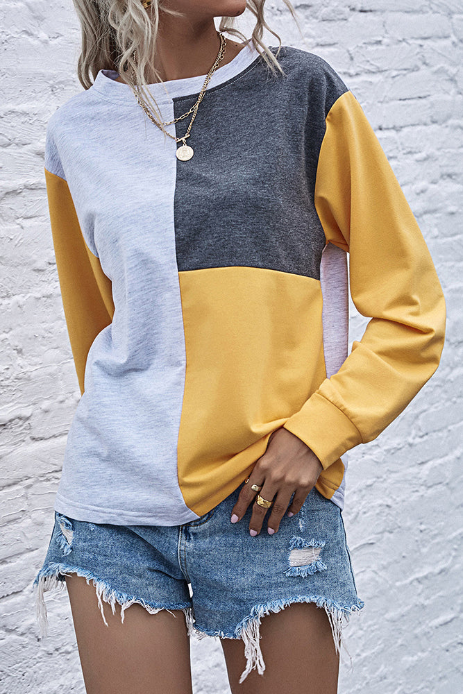 Color Block Crew Neck Long Sleeve Tee (2 colors)