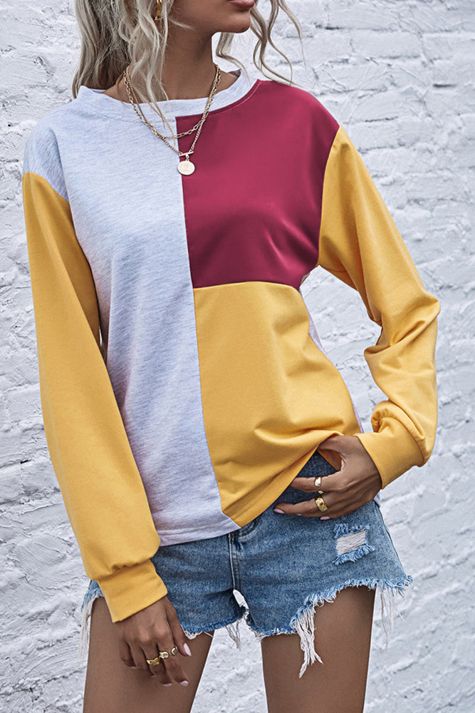 Color Block Crew Neck Long Sleeve Tee (2 colors)