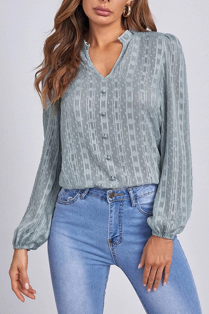 Ruffled Split Neck Blouse (5 Colors)