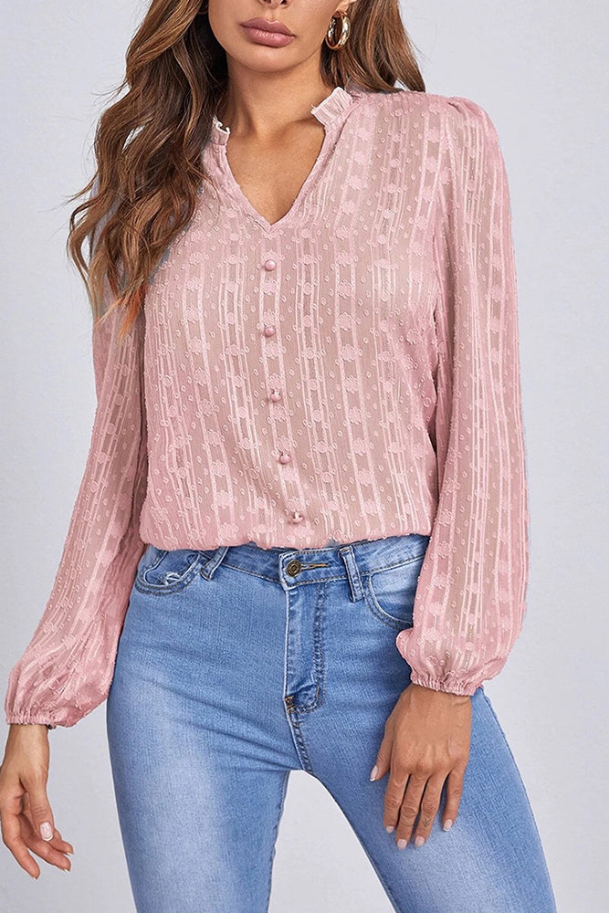 Ruffled Split Neck Blouse (5 Colors)