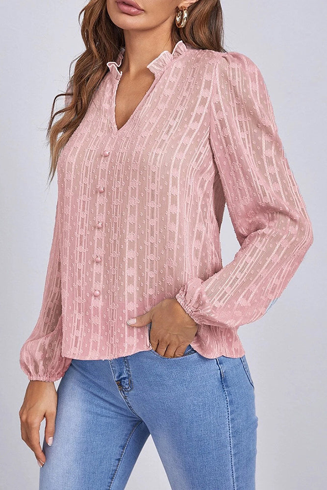 Ruffled Split Neck Blouse (5 Colors)