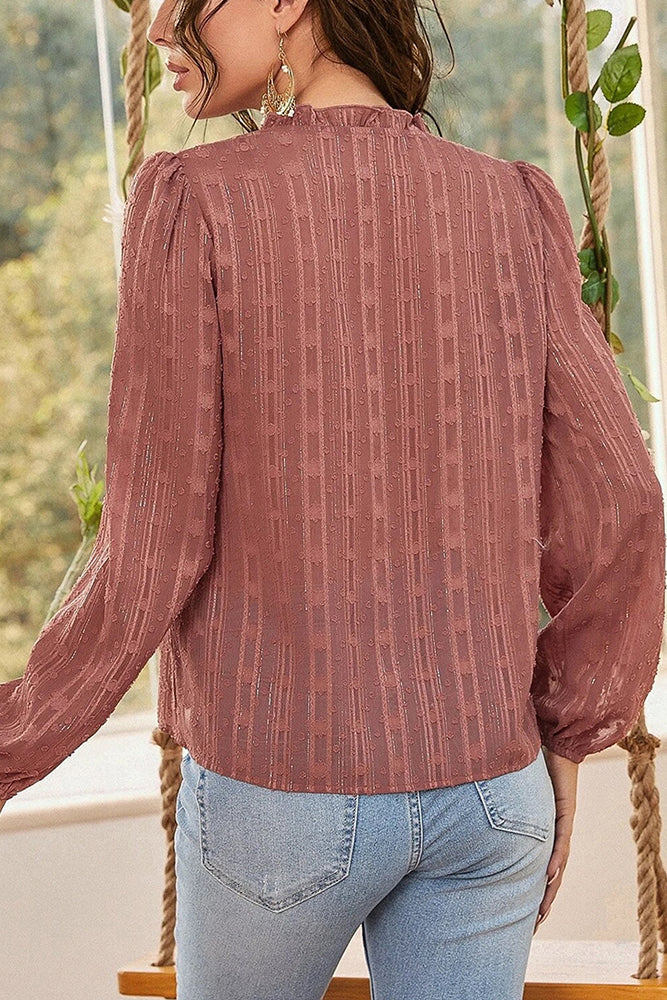 Ruffled Split Neck Blouse (5 Colors)