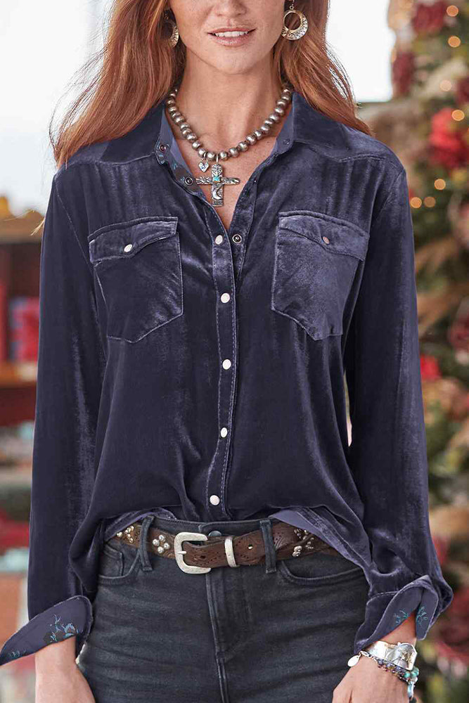Velvet Button Up Top (4 colors, Up to 2 XL)