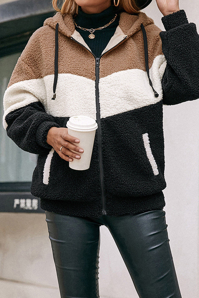 Fuzzy Stripe Zip Hoodie