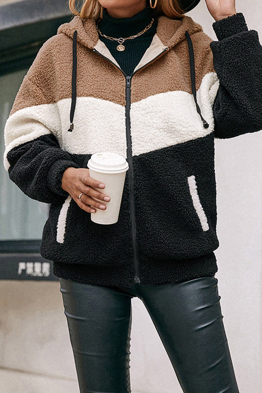 Fuzzy Stripe Zip Hoodie