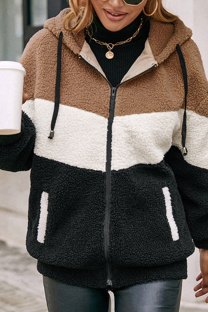 Fuzzy Stripe Zip Hoodie