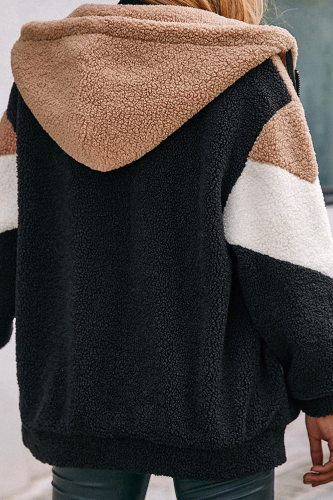 Fuzzy Stripe Zip Hoodie