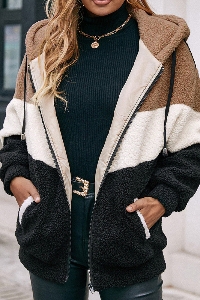 Fuzzy Stripe Zip Hoodie