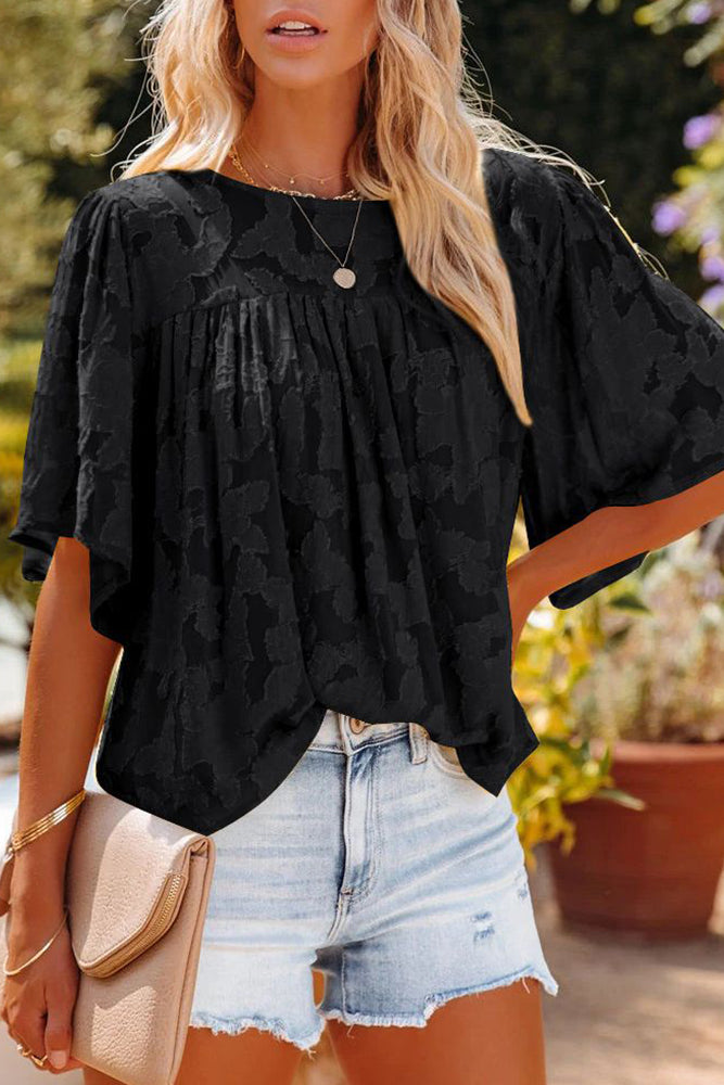 Textured Lace Flare Top (5 Colors, Up to 2 XL)