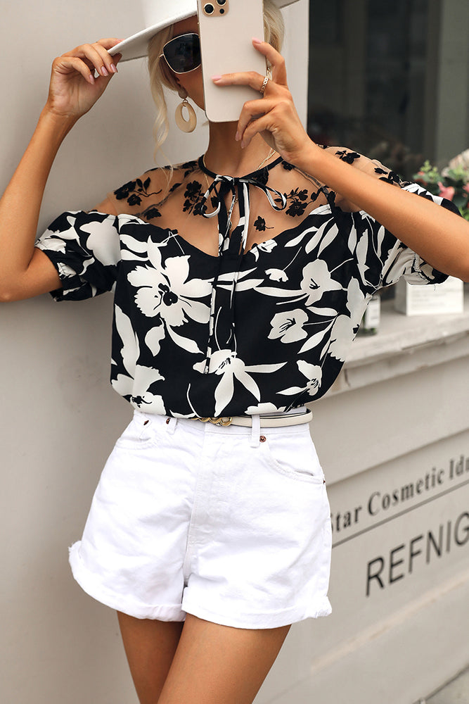 Jacquard Floral Tie Top