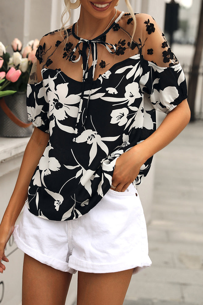 Jacquard Floral Tie Top