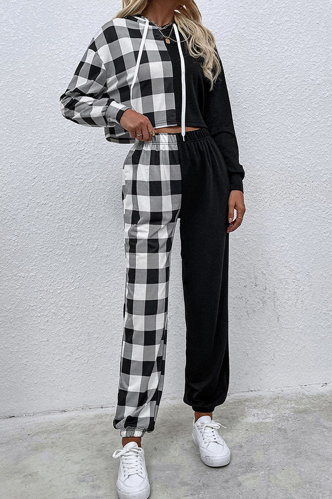 Split Plaid Casual Top & Pants Set