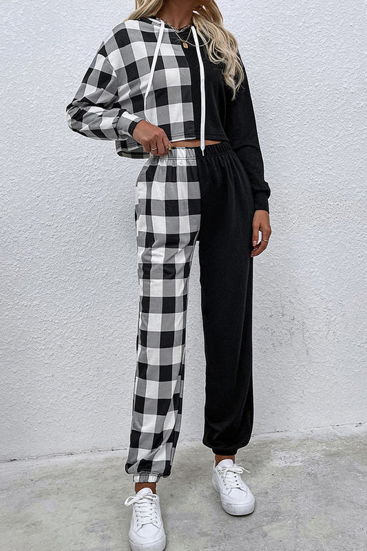 Split Plaid Casual Top & Pants Set