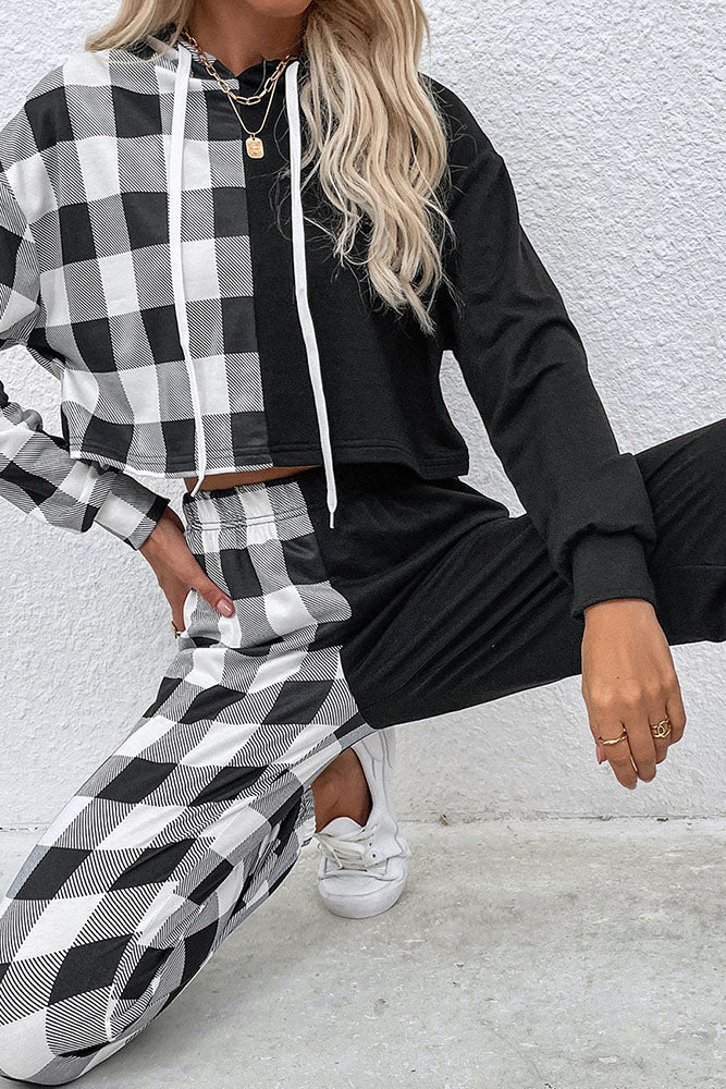 Split Plaid Casual Top & Pants Set