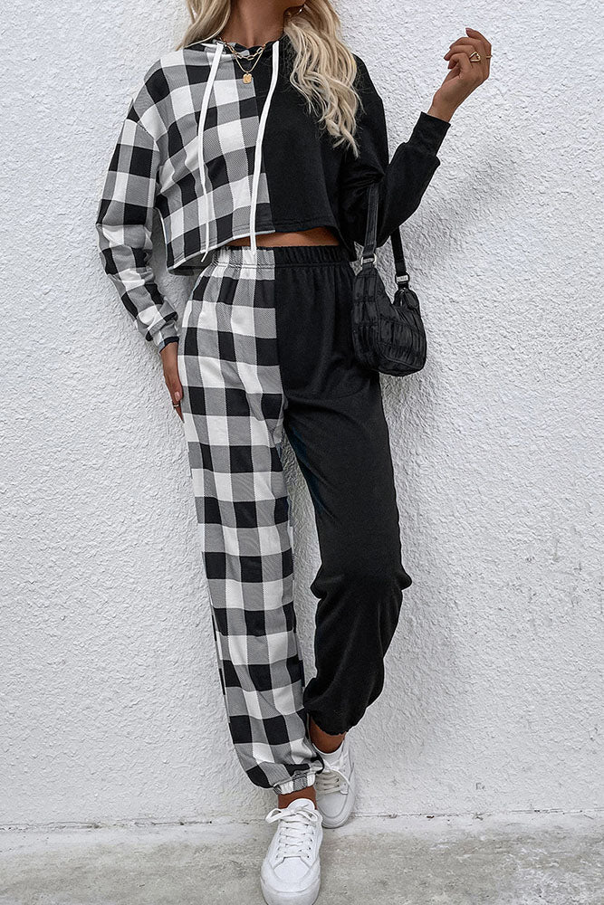 Split Plaid Casual Top & Pants Set