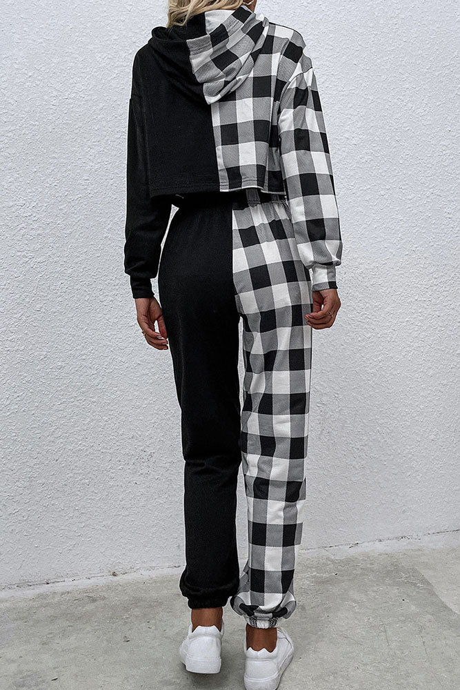 Split Plaid Casual Top & Pants Set