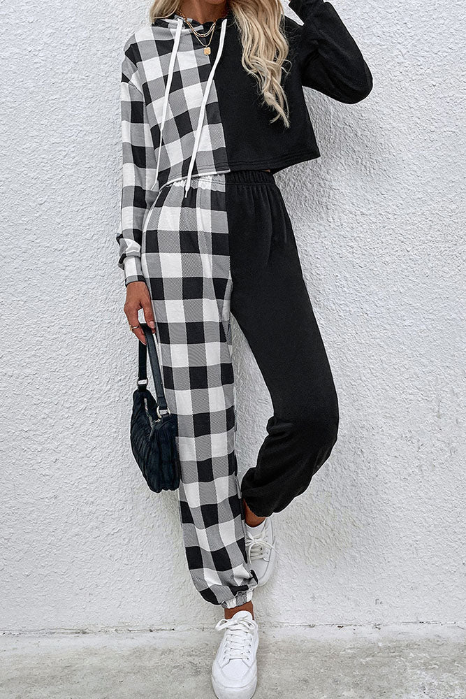 Split Plaid Casual Top & Pants Set