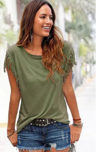 Tassel Tee Shirt Top (4 colors, up to size 5XL!)