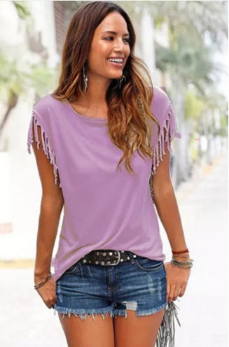 Tassel Tee Shirt Top (4 colors, up to size 5XL!)