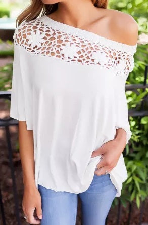 Red, White, & Blue Crochet Neckline Tops