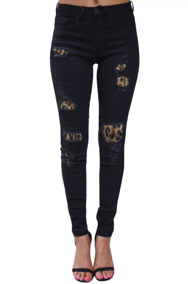 Black Leopard Denim Jean