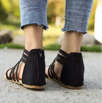 Strappy Flat Zipper Sandal - Two Colors