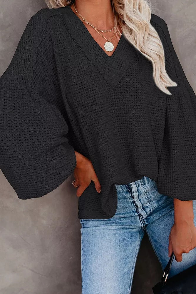 Waffle Weave Lantern Top (5 Colors)