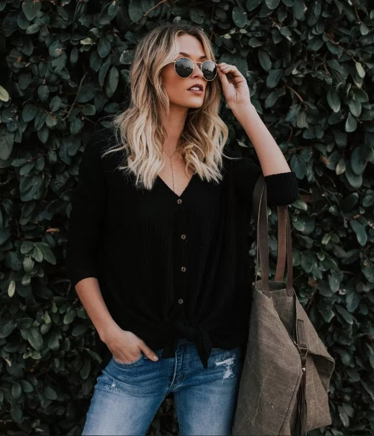 Waffle Weave Tie Front Top (4 Colors)