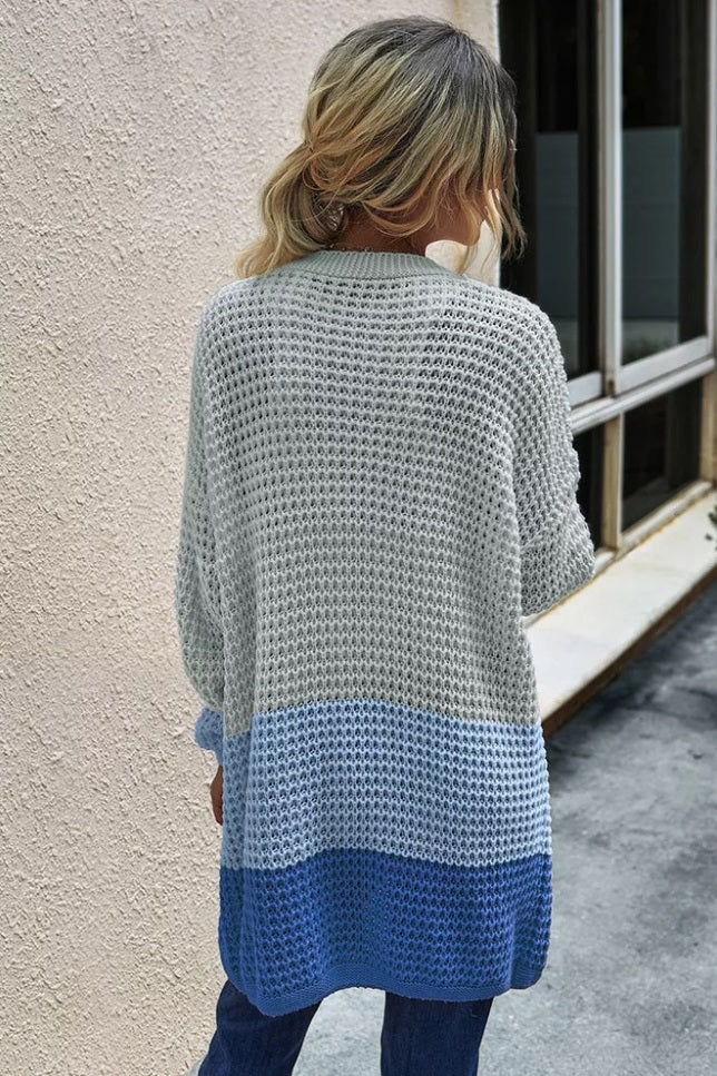 Blue Knit Fall Stripe Cardi