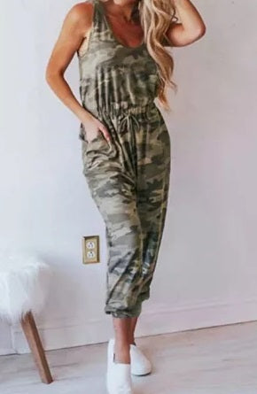 Camo Drawcord Waist Jumpsuit