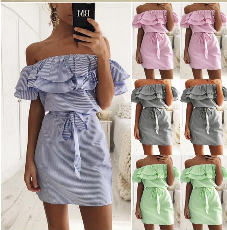 POP! Stock - Shoulder Ruffle Linen Dress