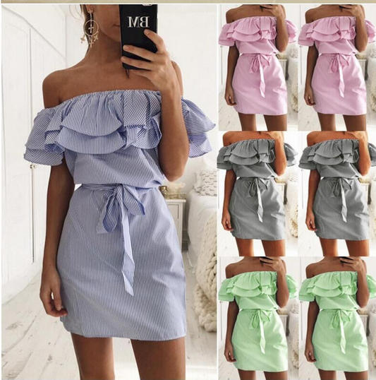 POP! Stock - Shoulder Ruffle Linen Dress