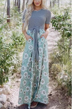 Floral Stripes Mint Dress