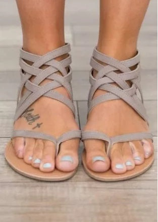 Strappy Flat Zipper Sandal - Two Colors