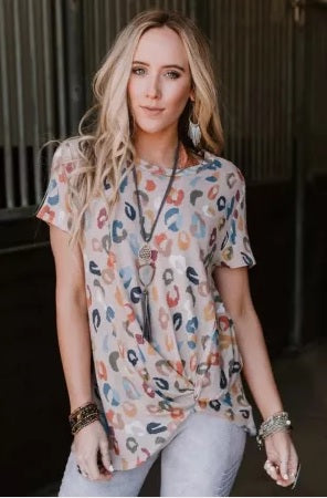 POP! Stock - Leopard's New Spots Tie Front Tee