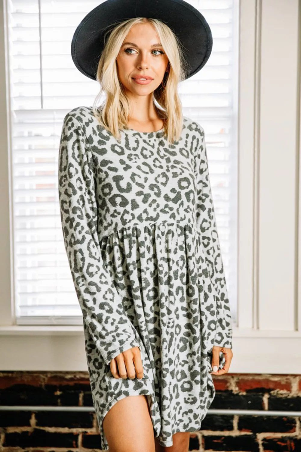 Gray Leopard Babydoll Dress