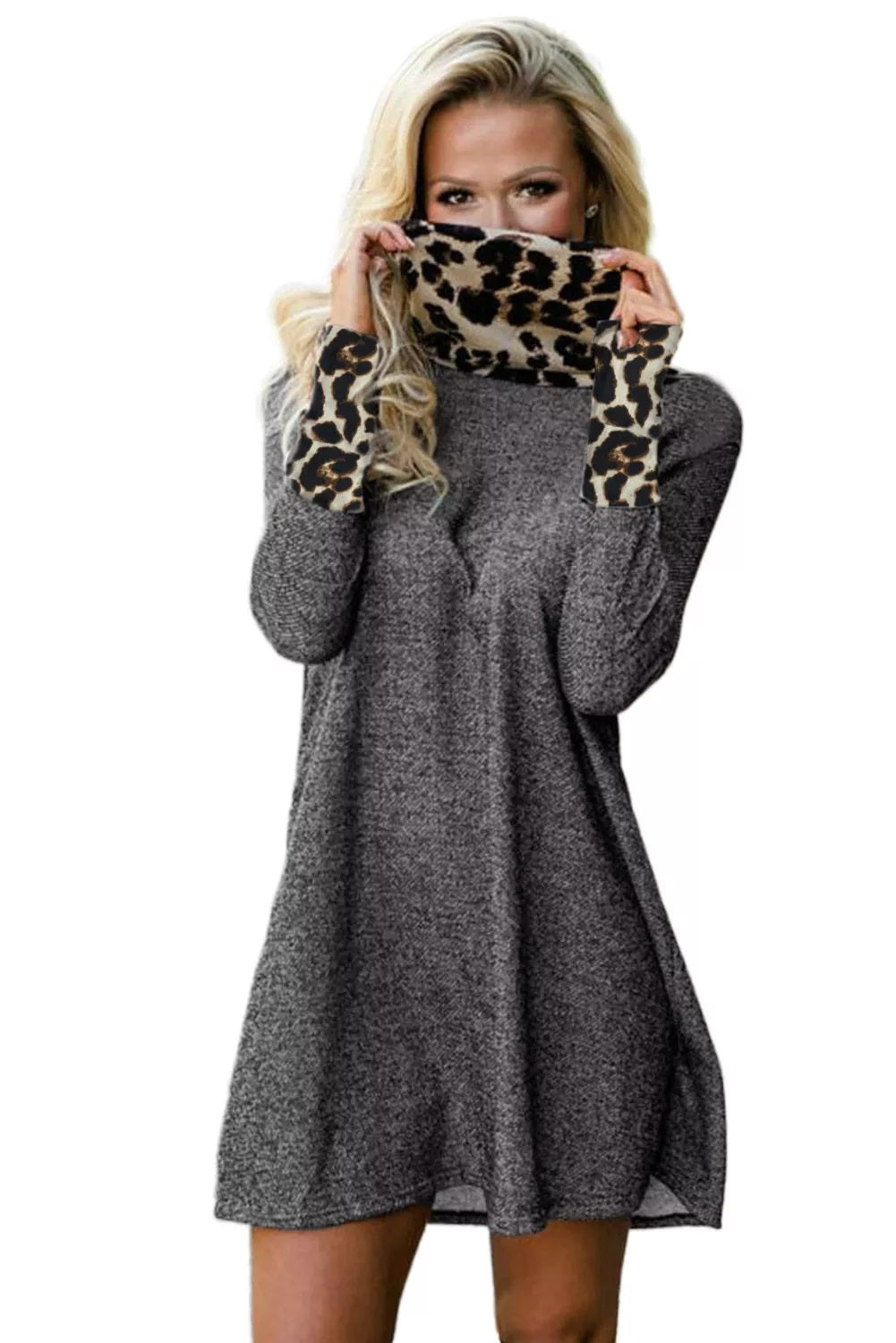 Leopard Cozy Neck Dress Pre-Sale