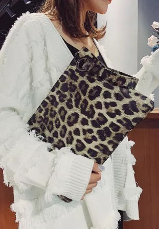 Leopard Zippered Oversize Clutch