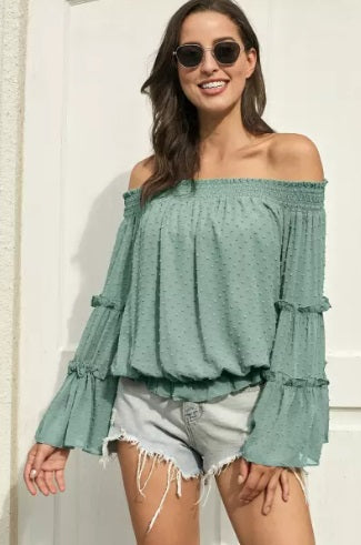 POP! Stock - Swiss Dot Off Shoulder Top