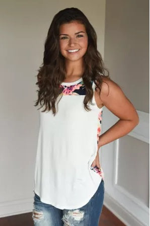 Flower Back Tank- POP Stock!