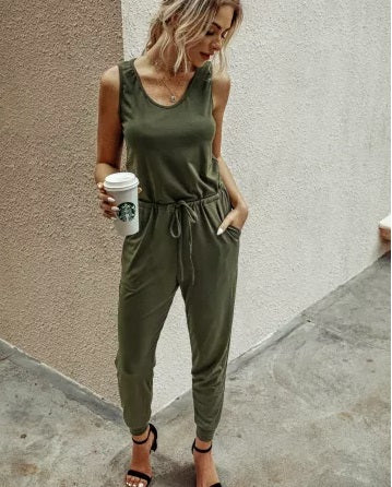Sleeveless Drawcord Waist Jumpsuit - Two Colors