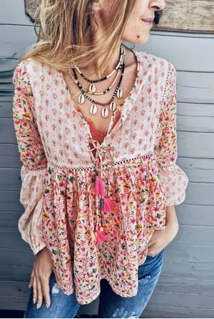 Pink Boho Ruffle Top (Up to 3XL!)