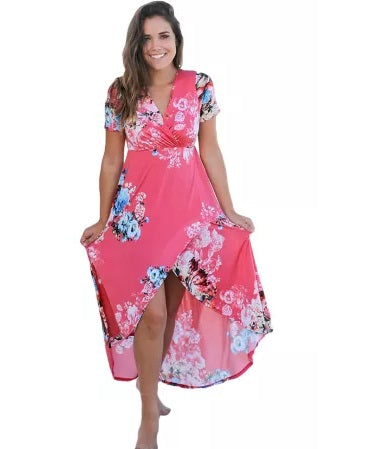 Rosy Floral Print Hi Lo Dress