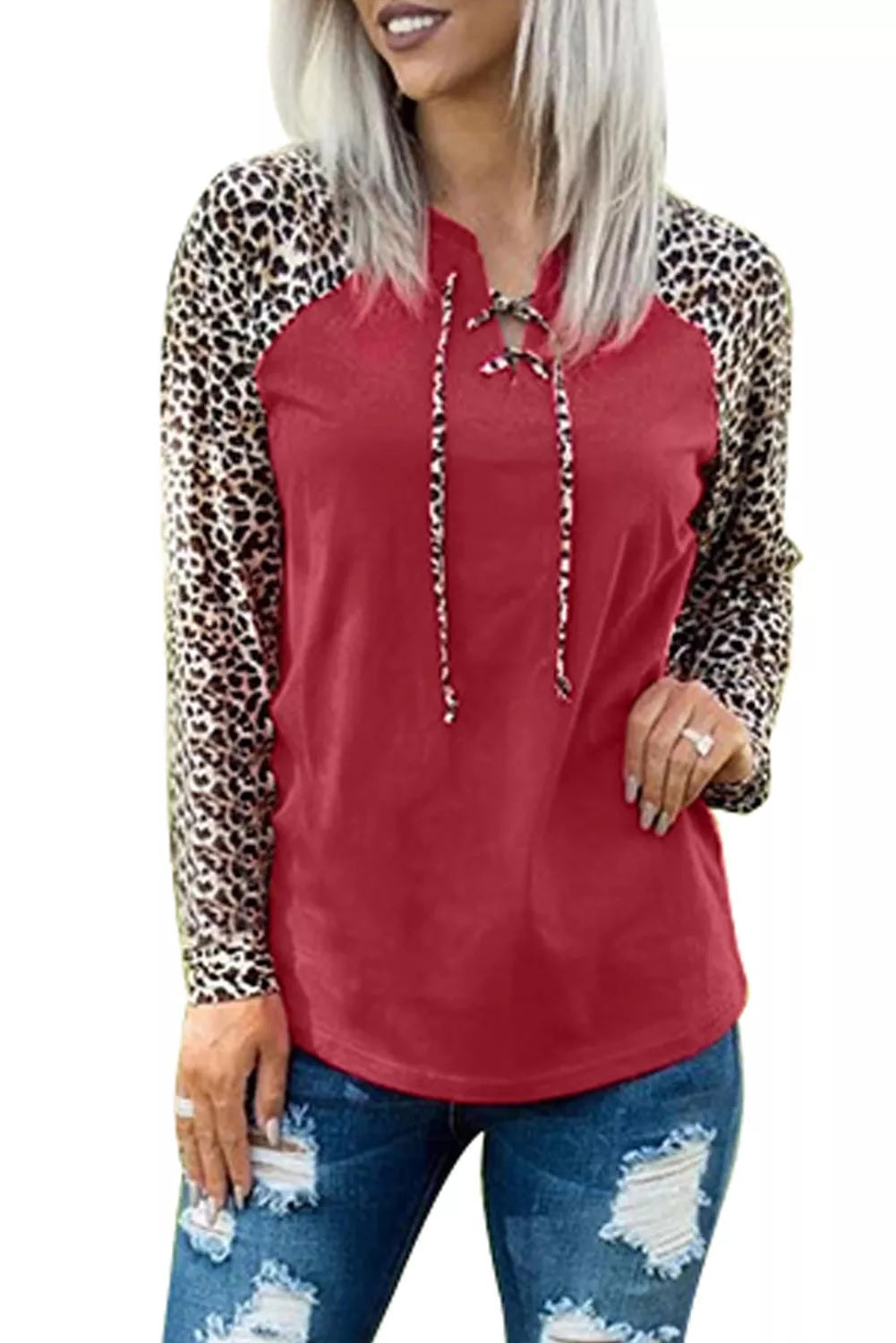 Red Leopard Tie Front Tee