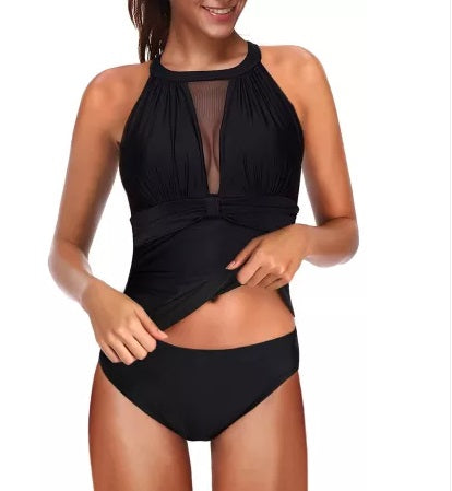 High Neck Ruched Tankini (Up to 2XL!)