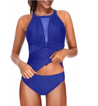High Neck Ruched Tankini (Up to 2XL!)