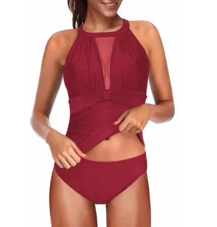 High Neck Ruched Tankini (Up to 2XL!)