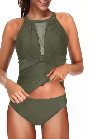 High Neck Ruched Tankini (Up to 2XL!)