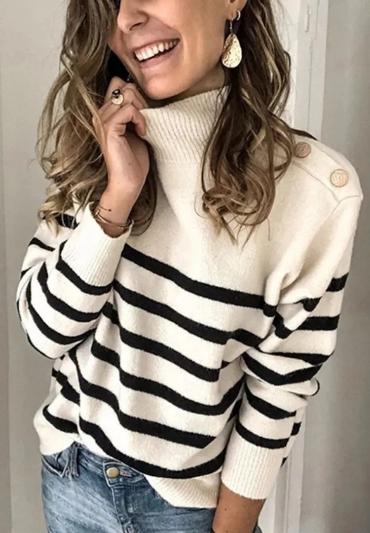 Striped High Neck Sweater Pre-Sale (2 colors)