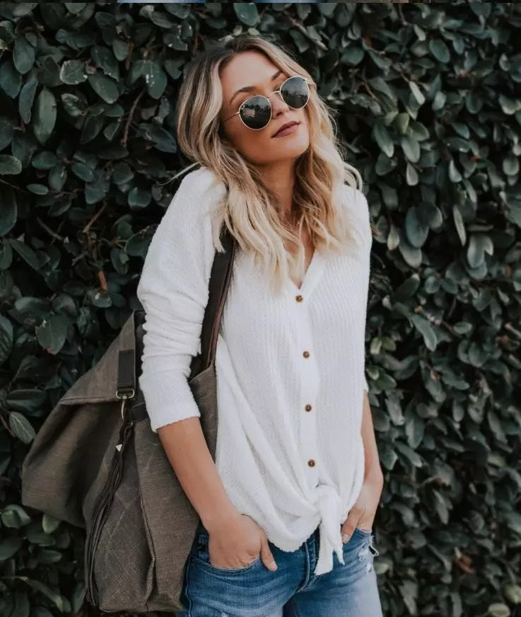 Waffle Weave Tie Front Top (4 Colors)